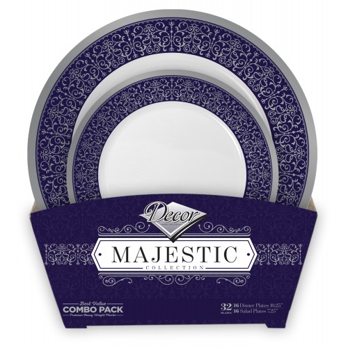 Majestic - 32pc Elegant Blue/Silver Plate Set 