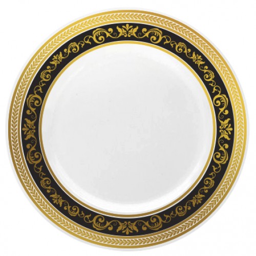 Royal - 10 Elegant Black/Gold Dinner Plates 26cm / 10inch