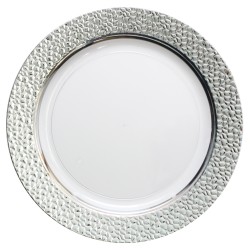 Hammered - 10 Elegant Transparent/Silver Dinner Plates 26cm / 10inch
