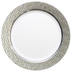 Hammered - 10 Elegant White/Silver Dinner Plates 23cm / 9inch
