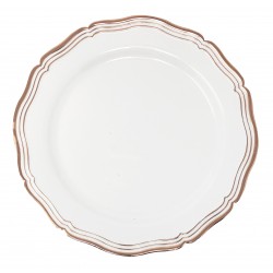 Aristocrat - 10 Elegant White/Rose Gold Dessert Plates 19cm / 7.5inch
