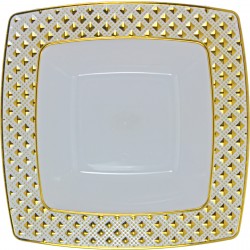 Diamond - 10 Elegant White/Gold Square Soup Bowls 400ml / 13.5oz
