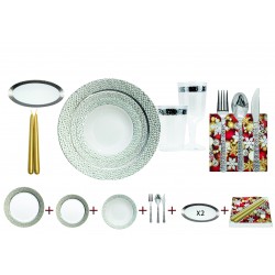 Hammered -  Elegant White/Silver Christmas Tableware Set for 10