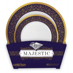 Majestic - 32pc Elegant Blue/Gold Plate Set 