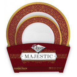 Majestic - 32pc Elegant Burgundy/Gold Plate Set 