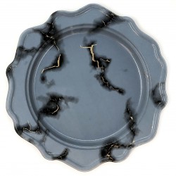 Festive - 12 Party Gray/Black Marble Dessert Plates 19cm / 7.5inch