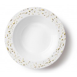 Pebbled - 10 Premium Plastic White/Gold Soup Bowls 400ml / 13.5oz