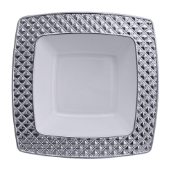 Diamond - 10 Elegant White/Silver Square Soup Bowls 400ml / 13.5oz