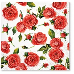 20 Napkins Rose style Red - 33x33cm / 13x13inch 3 ply