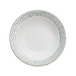 Hammered - 10 Elegant White/Silver Soup Bowls 400ml / 13.5oz