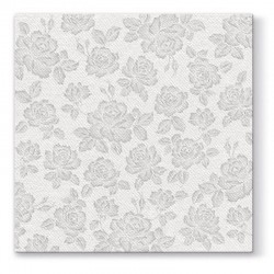50 Napkins Airlaid Subtle Roses Silver - 40x40cm / 16x16inch 3 ply