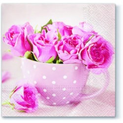20 Napkins Roses in a Cup - 33x33cm / 13x13inch 3 ply